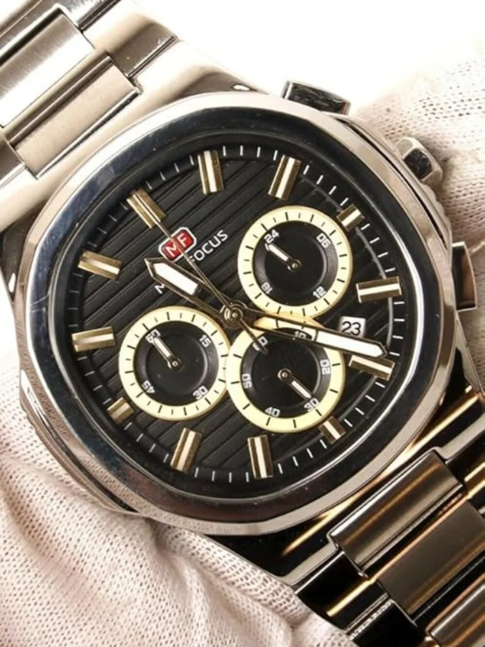 Men's Light Blue Stainless Steel Band Chronograph Waterproof Luminous Watch